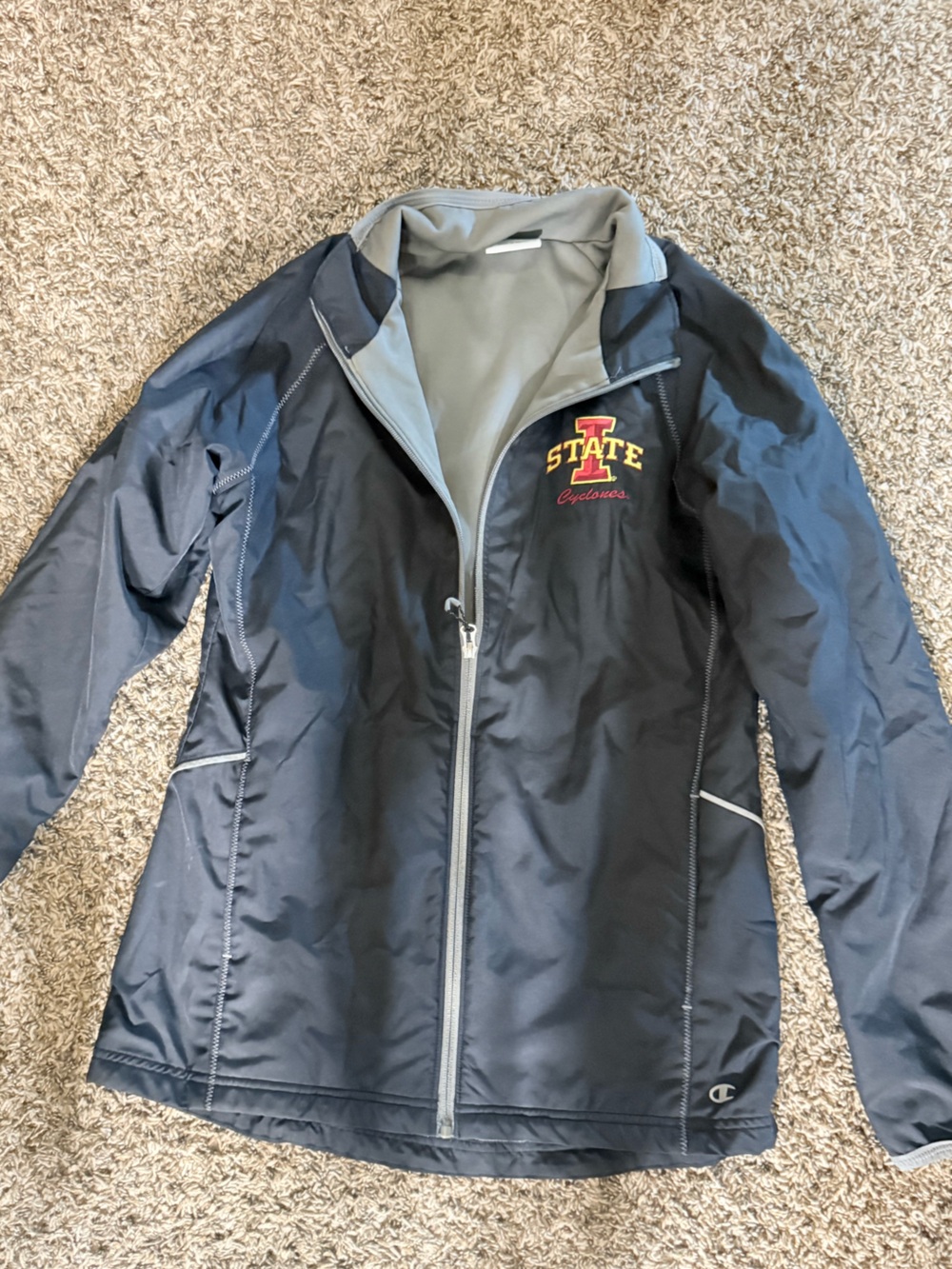 Black Full-Zip Windbreaker with Embroidered 'STATE' Logo